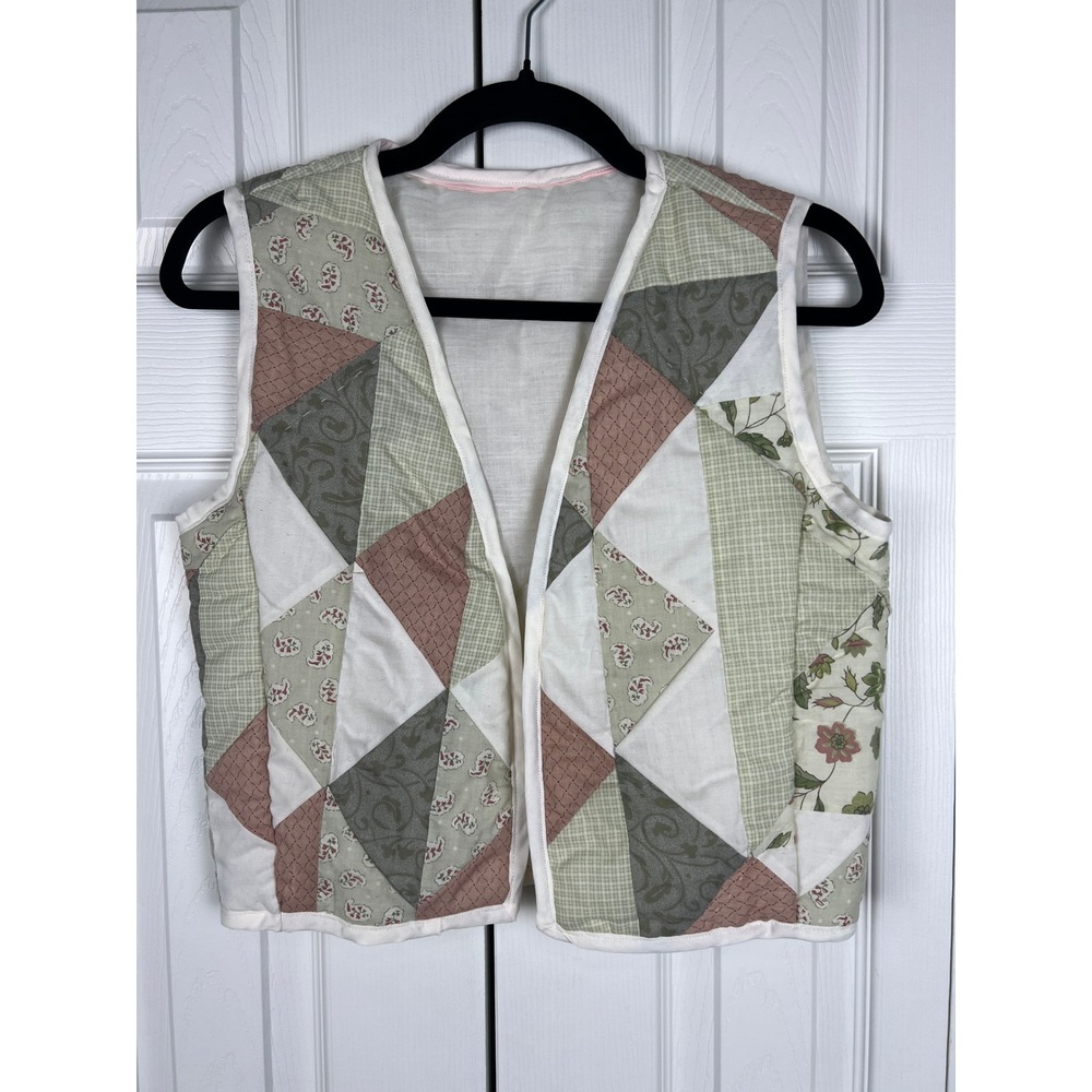 Handmade Patchwork Quilted Vest‎ Cottagecore Prairie Folk Art Small